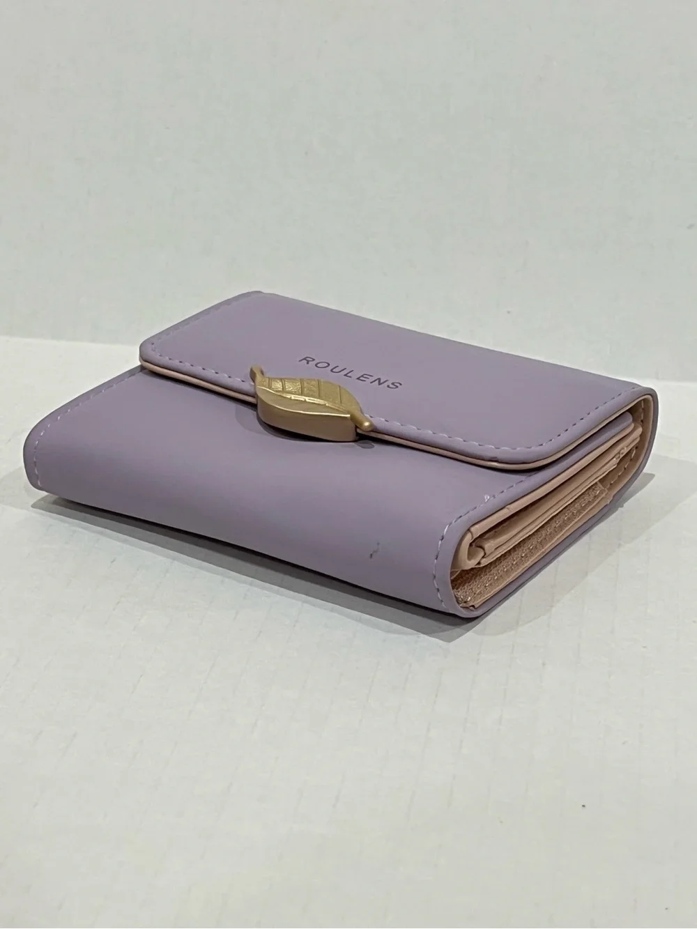 Roulens Lavender Purple RFID Blocking PU Leather Leaf Pendant Card Holder Wallet